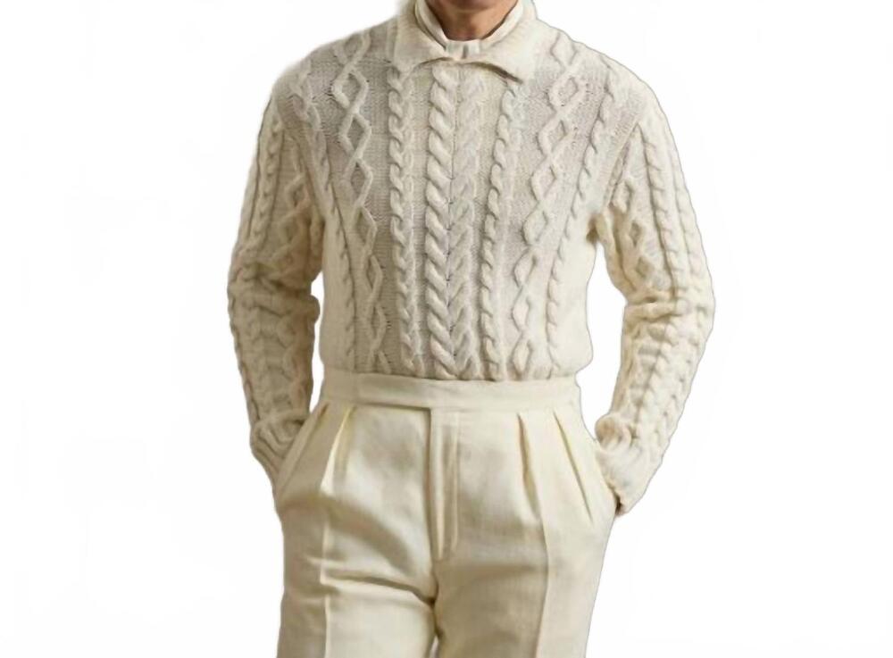 NEW RALPH LAUREN cable long sleeve pullover sweater in classic cream